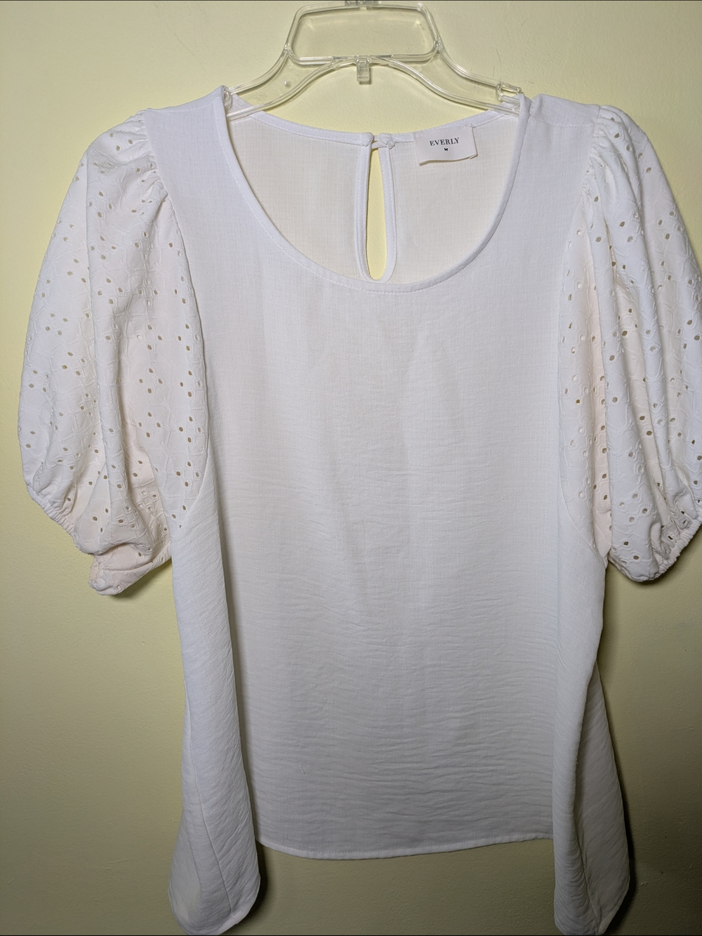 Everly White Puff-Sleeve Eyelet Blouse